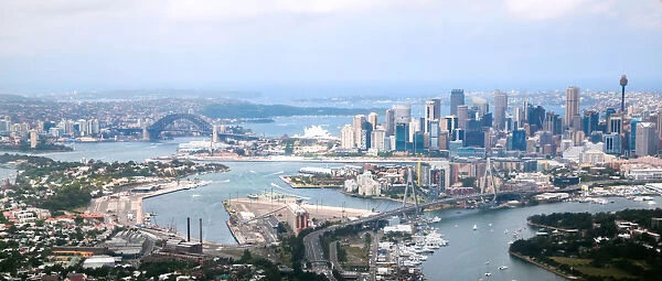 Aerial view of Sydney, business center and harbor