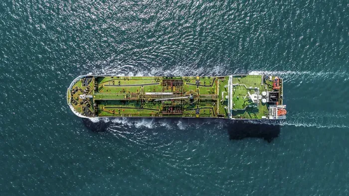Framed Print : Aerial view tanker ship anchor parking in sea, Crude oil tanker ship and LPG tanker ship loading in bay at sunset, Bulk boat anchor