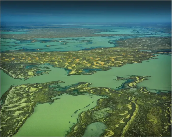 Framed Print : Aerial view of the Warbuton River in flood, outback South Australia Framed Print : Aerial view of the Warbuton River in flood, outback South Australia