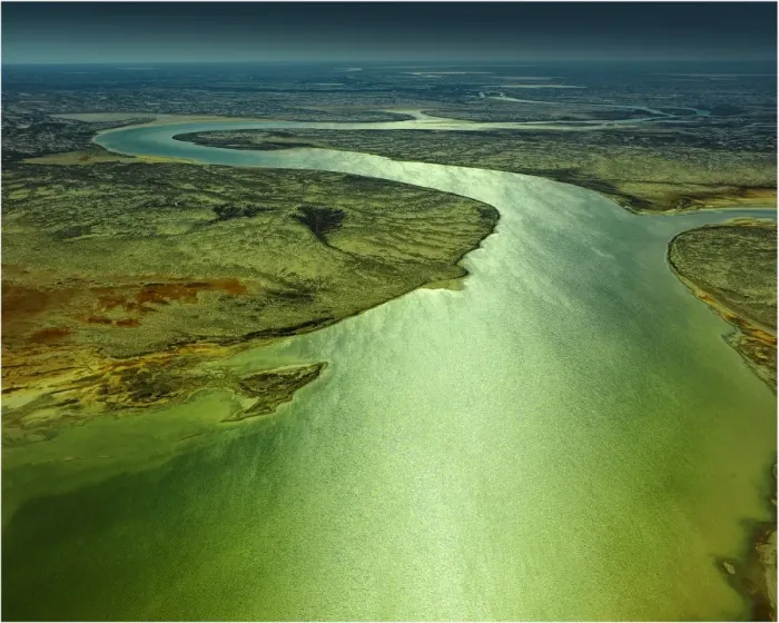 Framed Print : Aerial view of the Warbuton River in flood, outback South Australia