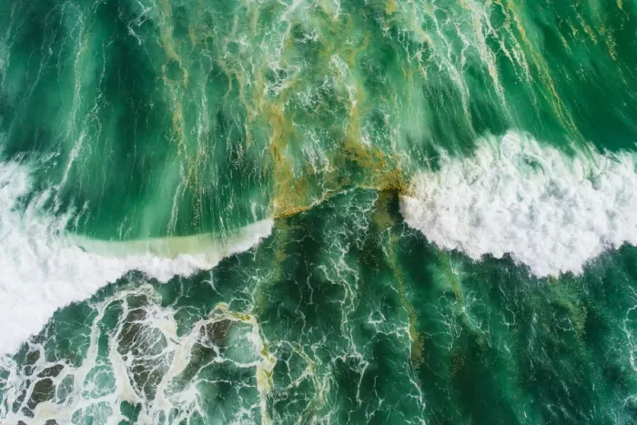Framed Print : Aerial view of waves splashing in sea