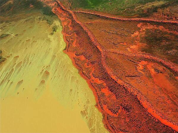 An aerial viewpoint of the vast and almost empty Channel country, in south western Queensland, Outback Australia