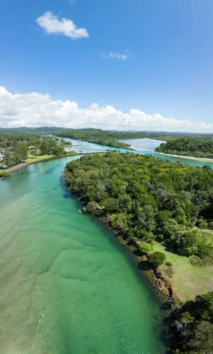 Framed Print : Aerial Views of crystal clear water in the Brunswick River, New South Wales