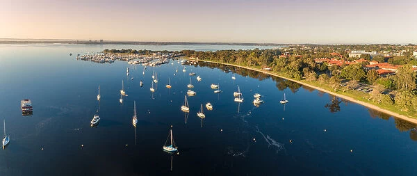 Aerial views over the swan river and Matilda bay in Perth Western Australia