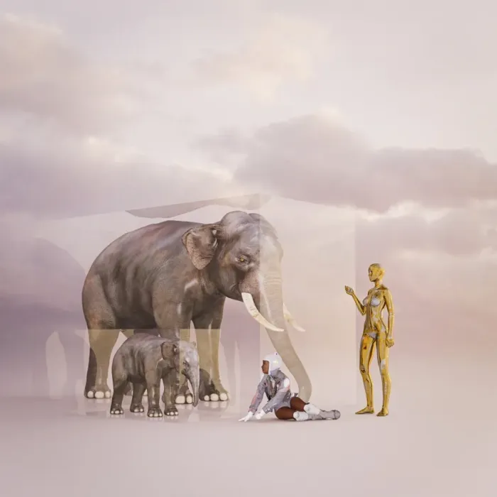 Framed Print : ai, android, animals, ar, artificial intelligence, augmented reality, baby, baby elephant