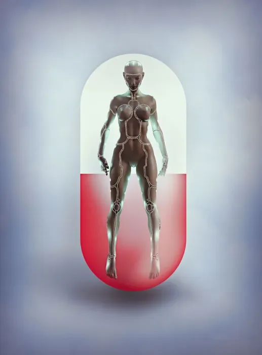 Framed Print : ai, artificial intelligence, capsule, color image, concept, cure, cyborg, digital composite