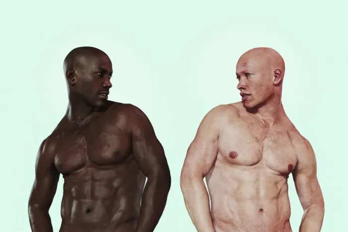 Framed Print : alike, apart, bald, bare chest, black, close up, color, color image, comparison, concept Framed Print : alike, apart, bald, bare chest, black, close up, color, color image, comparison, concept