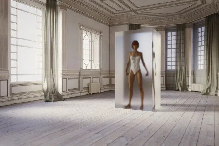 Framed Print : alone, ar, augmented reality, brunette, cold, color image, concept, confinement, conformity