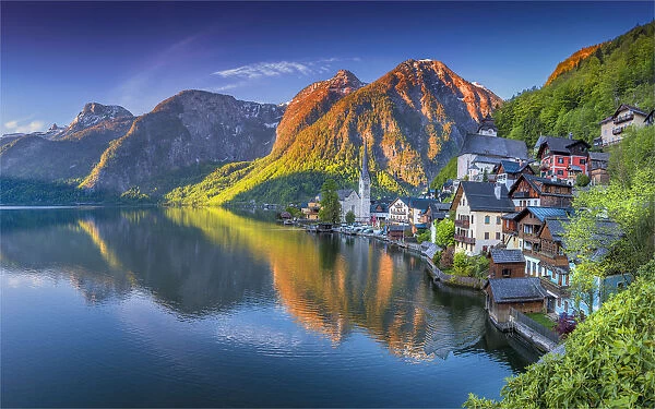 The Alpine village of Hallstatt in the central mountain region of Austria