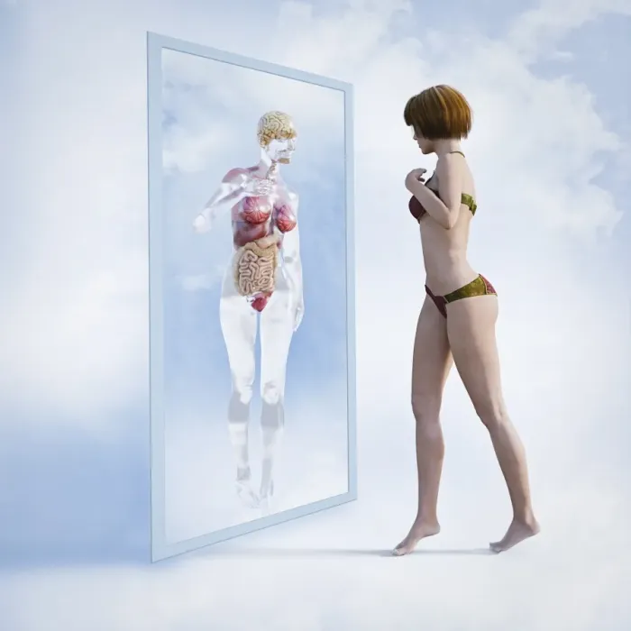 Framed Print : anatomy, ar, augmented reality, body image, brunette, cloud, color image, concept