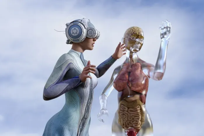 Framed Print : android, ar, augmented reality, body, brain, cloud, colon, color image, concept, copy space