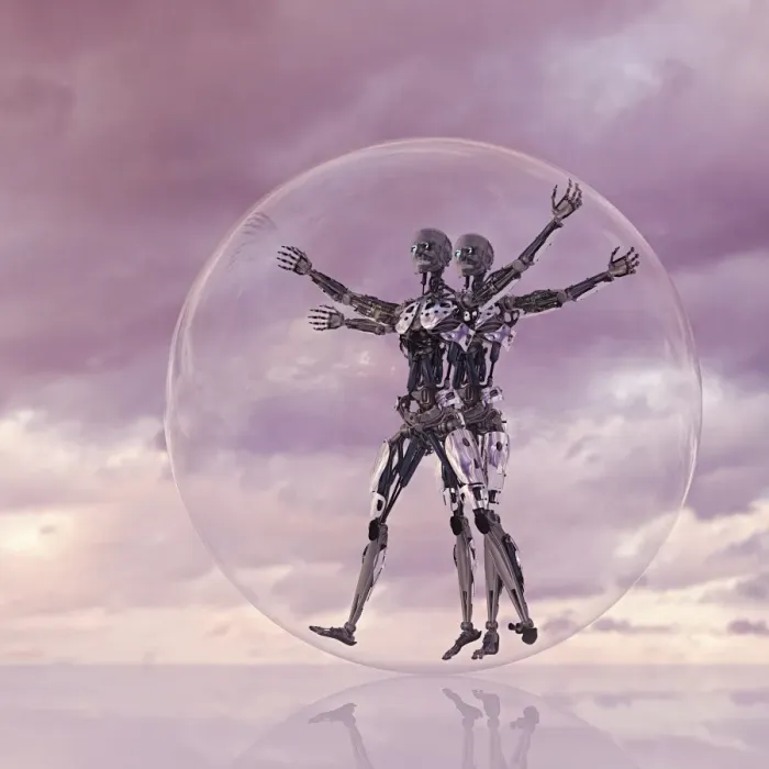 Framed Print : android, arms outstretched, bubble, cloud, color image, concept, copy space, day