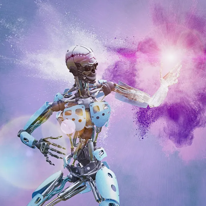 Framed Print : android, arms outstretched, color image, concept, copy space, cyborg, digital composite Framed Print : android, arms outstretched, color image, concept, copy space, cyborg, digital composite