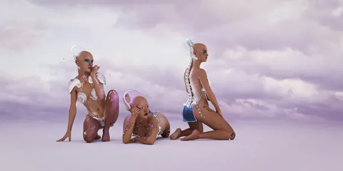 Framed Print : android, bald, bikini, cloud, color image, concept, copy space, cyborg, day, digital composite