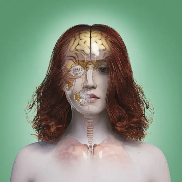 Framed Print : android, brain, close up, color image, concept, copy space, cyborg, digital composite