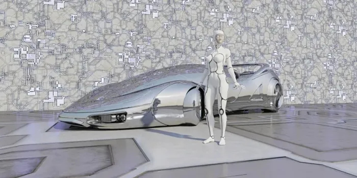Framed Print : android, car, chrome, color image, concept, confident, copy space, cyborg, digital composite