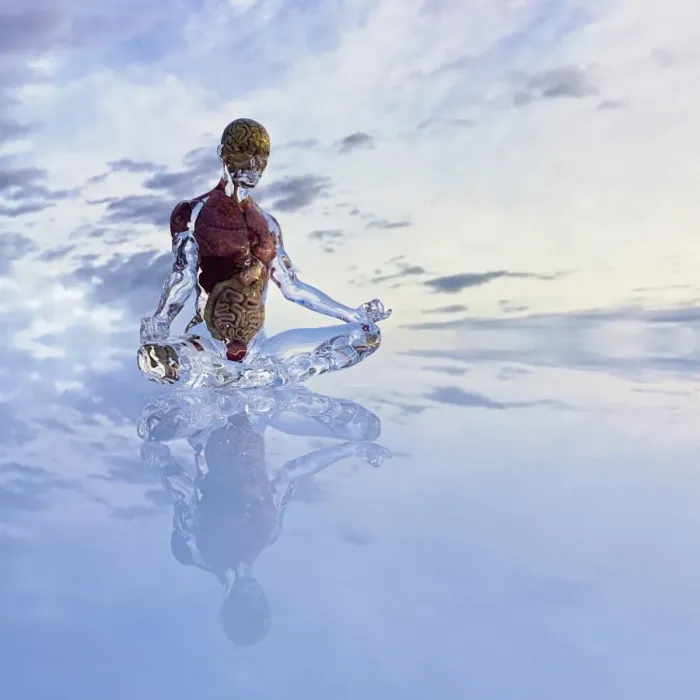 Framed Print : android, cloud, colon, color image, concept, copy space, cross-legged, cyborg, day