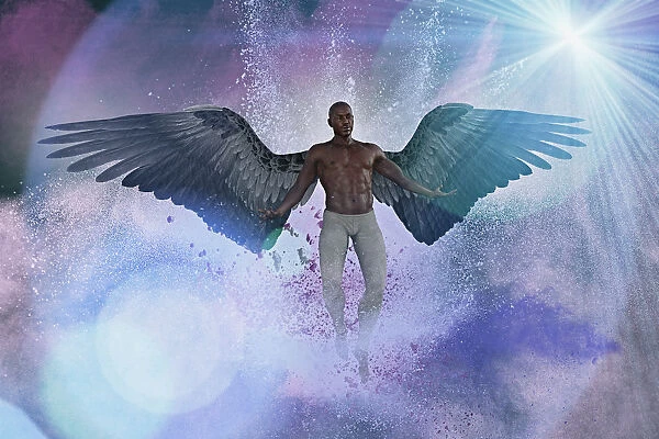 angel, angelic, ar, augmented reality, bare chest, beaming, cloud, color image, computer graphic