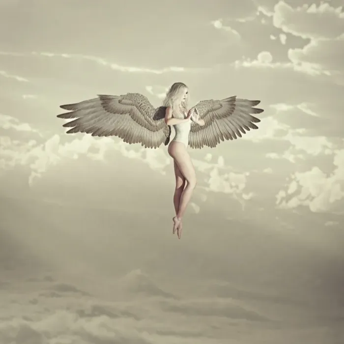Framed Print : angel, angelic, ar, augmented reality, blonde hair, cloud, color image, concept, copy space
