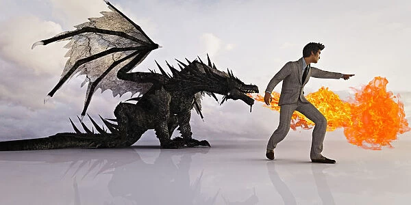animals, attacking, black hair, boss, breathing, business, businessman, color image