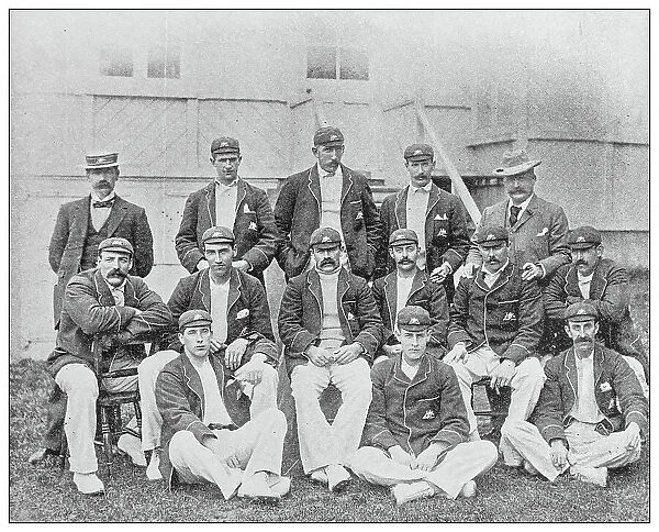 Antique black and white photograph of sport, athletes and leisure activities in the 19th century: Cricket team Australia