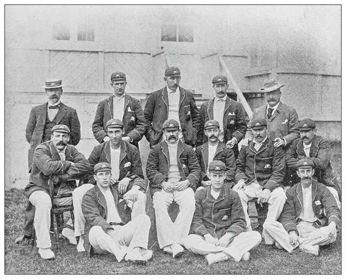 Framed Print : Antique black and white photograph of sport, athletes and leisure activities in the 19th century: Cricket team Australia Framed Print : Antique black and white photograph of sport, athletes and leisure activities in the 19th century: Cricket team Australia