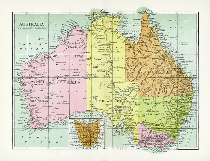 Framed Print : Antique Map of Australia Framed Print : Antique Map of Australia