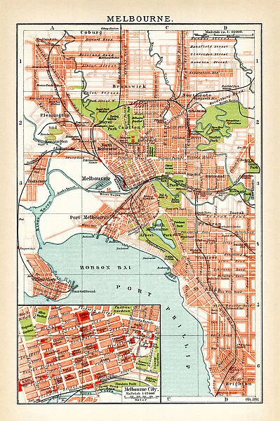 Antique map of Melbourne Australia 1896