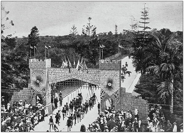 Antique photograph of the British Empire: Reception of the governor of Queensland at Brisbane