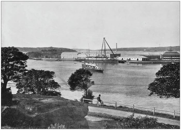 Framed Print : Antique photograph of the British Empire: Royal Naval Depot, Garden Island, Sydney Harbour Framed Print : Antique photograph of the British Empire: Royal Naval Depot, Garden Island, Sydney Harbour