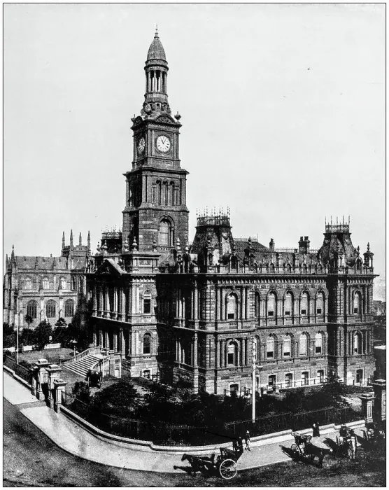 Framed Print : Antique photograph of World's famous sites: Town hall and square, Sydney, Australia Framed Print : Antique photograph of World's famous sites: Town hall and square, Sydney, Australia
