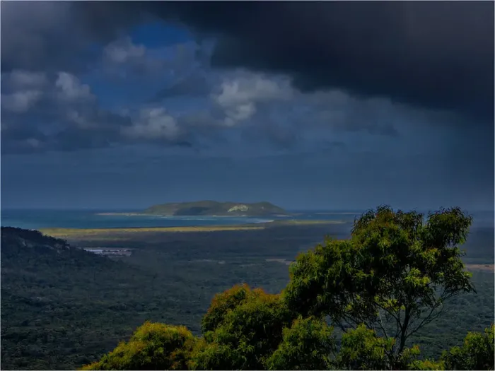 Framed Print : Approaching storm over Babel Island, viewed from Flinders Island, part of the Furneaux group, eastern Bass Strait, Tasmania