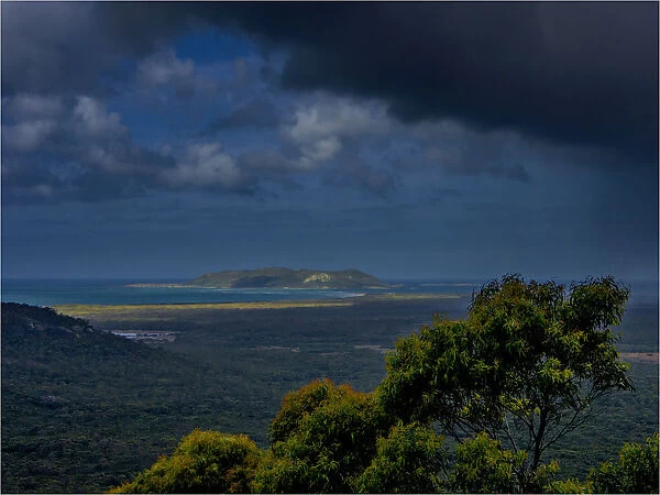 Approaching storm over Babel Island, viewed from Flinders Island, part of the Furneaux group, eastern Bass Strait, Tasmania