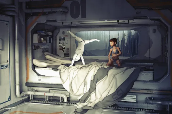Framed Print : ar, augmented human, augmented reality, bed, bedroom, bonding, childhood, city, color image