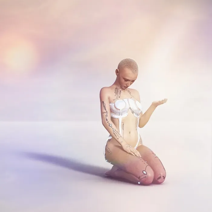 Framed Print : ar, augmented reality, augmented woman, beauty, blonde hair, circuit, color image