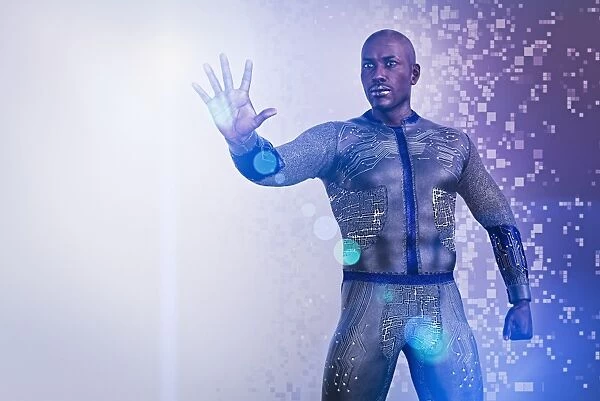 ar, augmented reality, authority, bald, beam, body, body suit, bright, brilliant