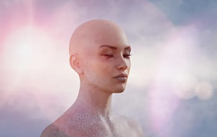 Framed Print : ar, augmented reality, bald, body implants, calm, close up, cloud, color image, concept Framed Print : ar, augmented reality, bald, body implants, calm, close up, cloud, color image, concept