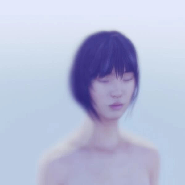 ar, augmented reality, black hair, blurred, calm, close up, color image, concept