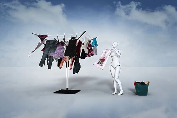 ar, augmented reality, chore, clothes horse, clothesline, clothing, color image, computer graphic