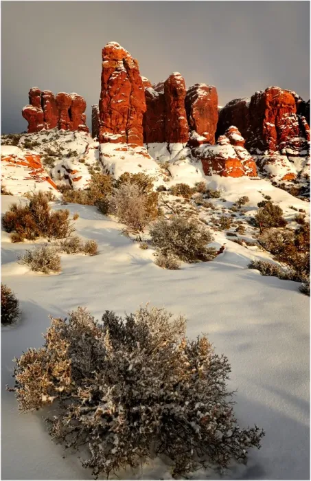 Framed Print : Arches National Park in Utah, South-western United States, with a mantle of rare winter snow