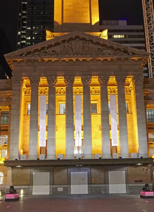 Framed Print : Architectural detail of Brisbanes City Hall at Night
