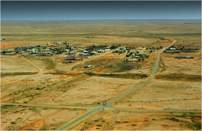 Framed Print : Areial view of the small settlement of Maree, outback South Australia