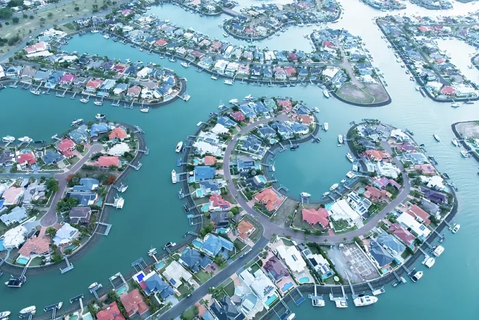 Framed Print : Artificial canal suburb