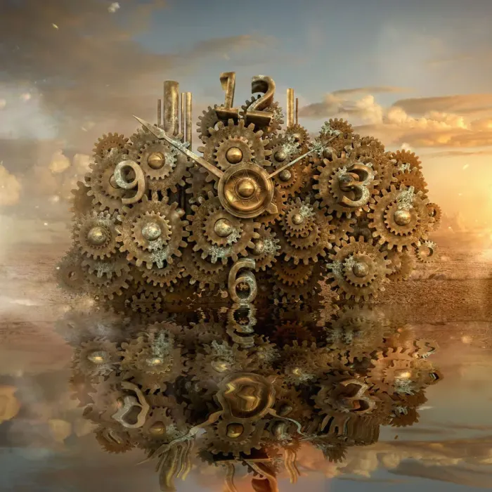 Framed Print : australia, business, challenge, chaos, clock, cloud, cog, color image, complexity