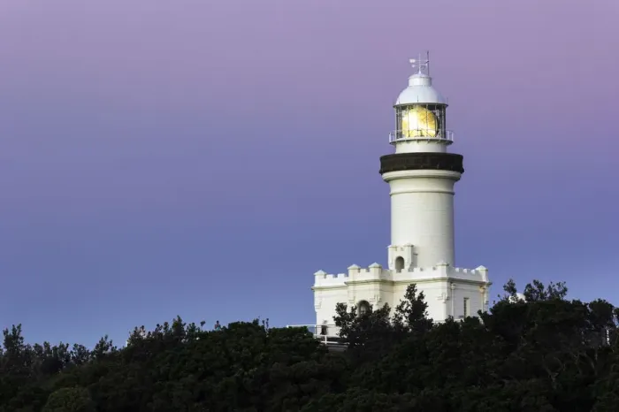 Framed Print : Australia, New South Wales, Cape Byron, Lighthouse against evening sky