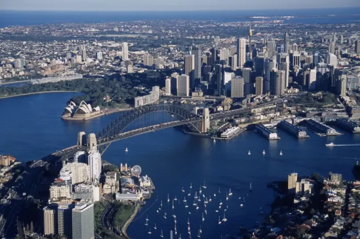Framed Print : Australia, New South Wales, Sydney, Harbour Bridge, aerial view Framed Print : Australia, New South Wales, Sydney, Harbour Bridge, aerial view