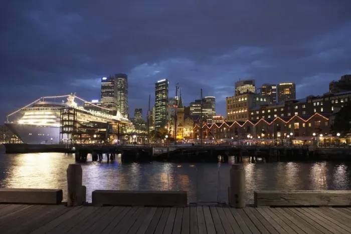 Framed Print : Australia, Sydney, Sydney Harbour, The Rocks, view from jetty, night Framed Print : Australia, Sydney, Sydney Harbour, The Rocks, view from jetty, night