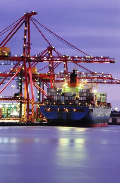 Framed Print : Australia, Victoria, Melbourne, container ship in shipyard, twilight