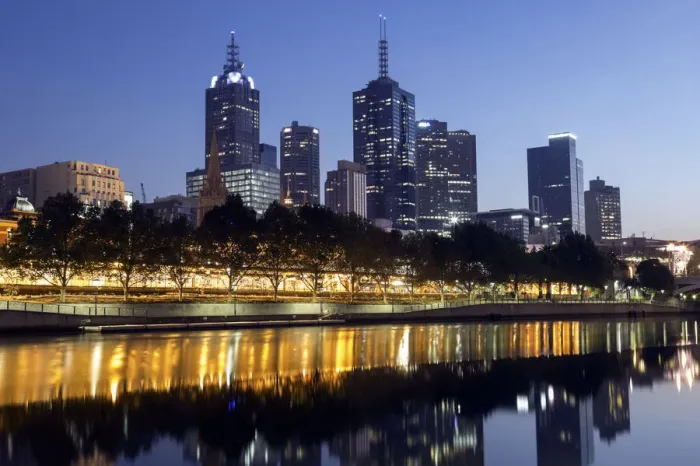 Framed Print : Australia, Victoria, Melbourne, Cityscape with reflection in Yarra river