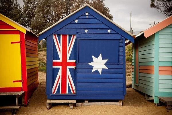 Australian flag painted on beach hut. Australia